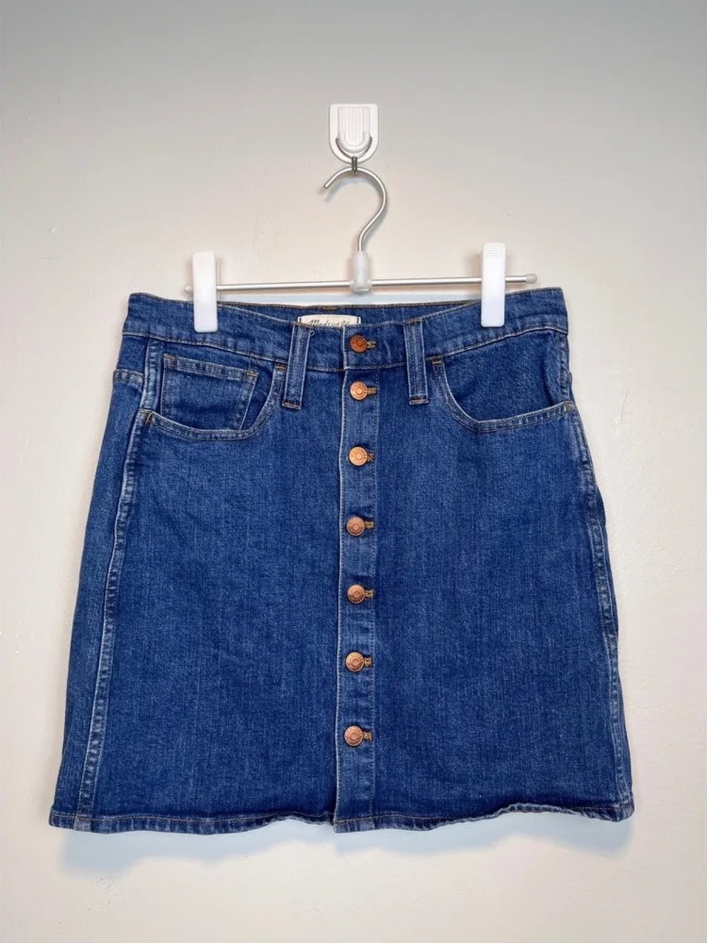 Classic Button-Front Denim Skirt - Blue